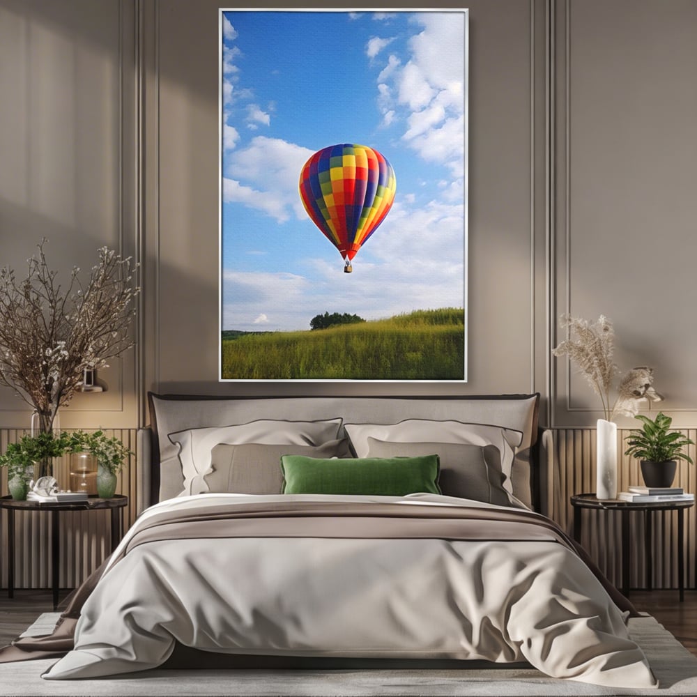 Leinwandbilder Premium LuxCanva® A1414, Der Flieger , Zimmer, Heißluftballon, Reisen, farbenfroh, Abenteuer, Wohnen, leuchtende Farben