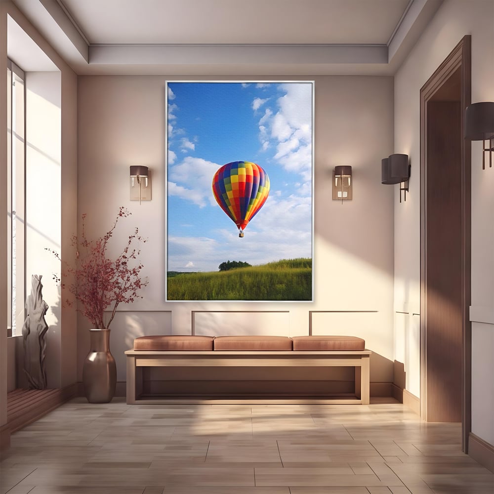 Leinwandbilder Premium LuxCanva® A1414, Der Flieger , Zimmer, Heißluftballon, Reisen, farbenfroh, Abenteuer, Wohnen, leuchtende Farben