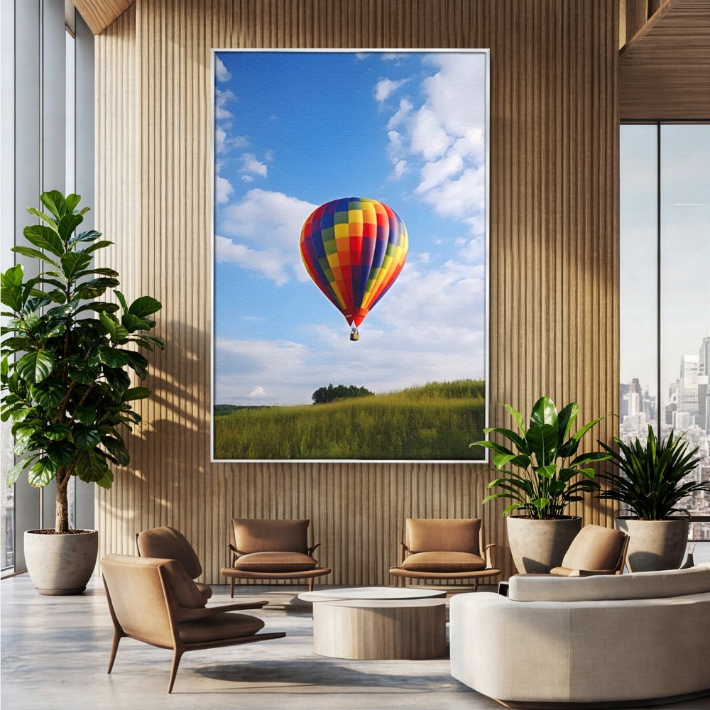 Leinwandbilder Premium LuxCanva® A1414, Der Flieger , Zimmer, Heißluftballon, Reisen, farbenfroh, Abenteuer, Wohnen, leuchtende Farben
