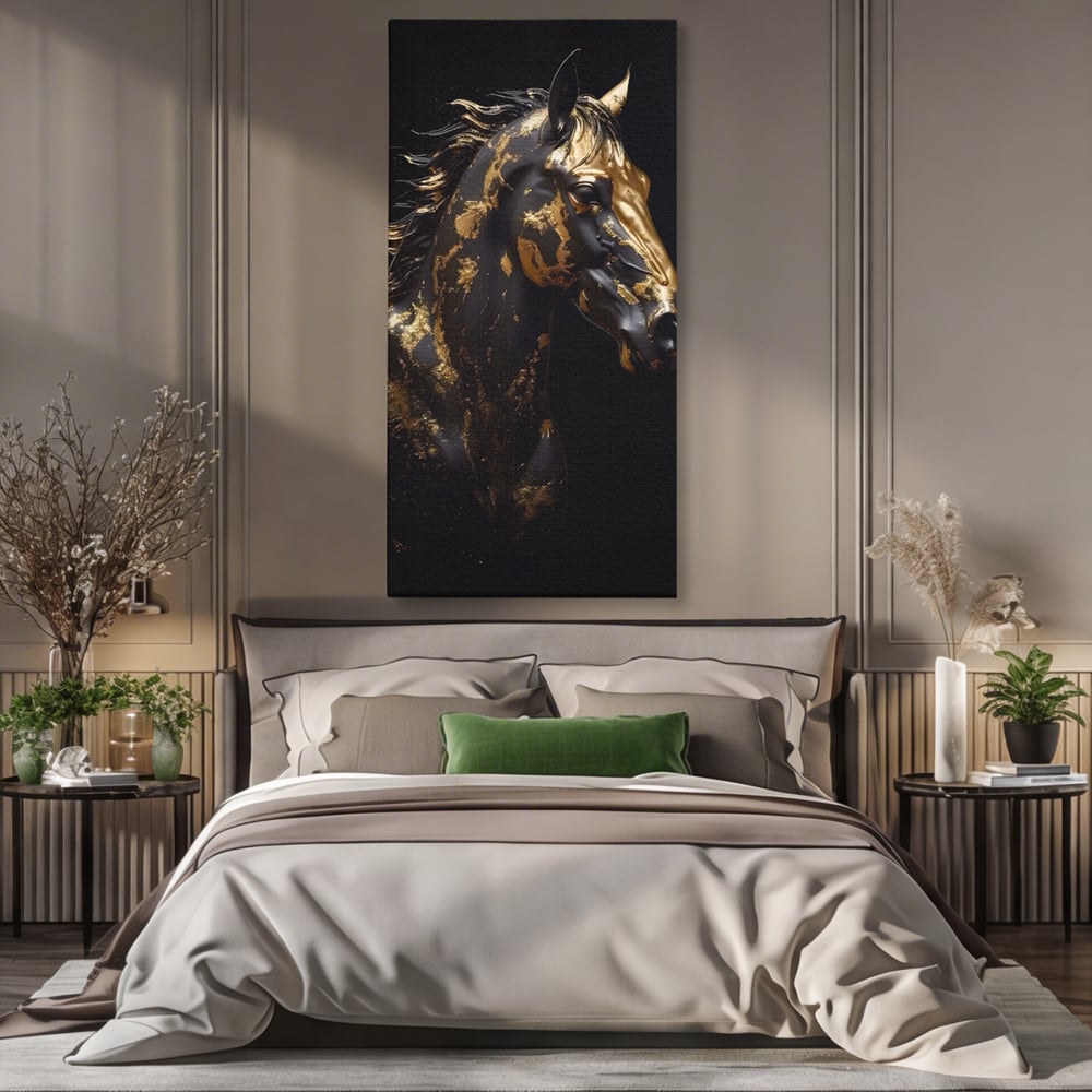 Tablou Canvas Premium LuxCanva® A1415, Chocolate Horse , Room, Cal, Animal, Auriu, Dormitor, Culori Vibrante