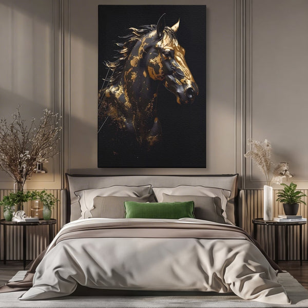 Tablou Canvas Premium LuxCanva® A1415, Chocolate Horse , Room, Cal, Animal, Auriu, Dormitor, Culori Vibrante