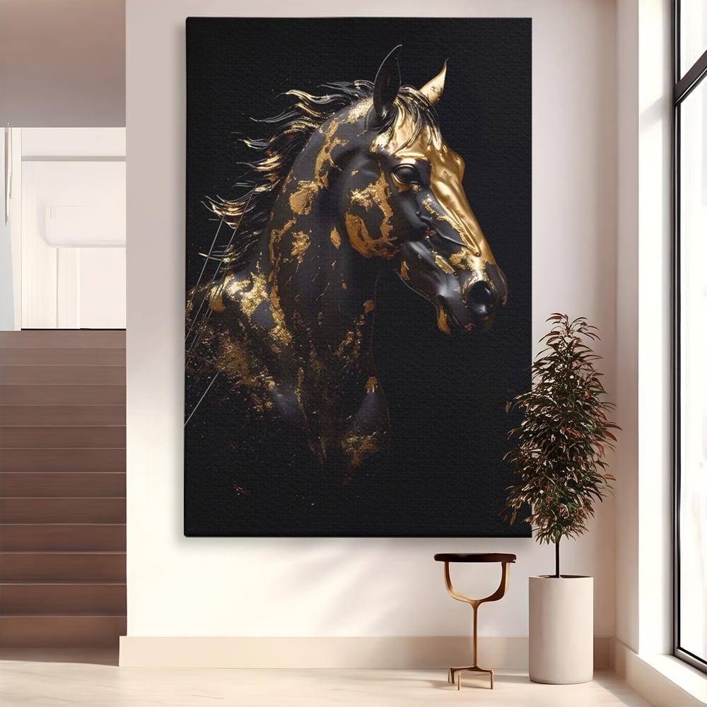 Tablou Canvas Premium LuxCanva® A1415, Chocolate Horse , Room, Cal, Animal, Auriu, Dormitor, Culori Vibrante