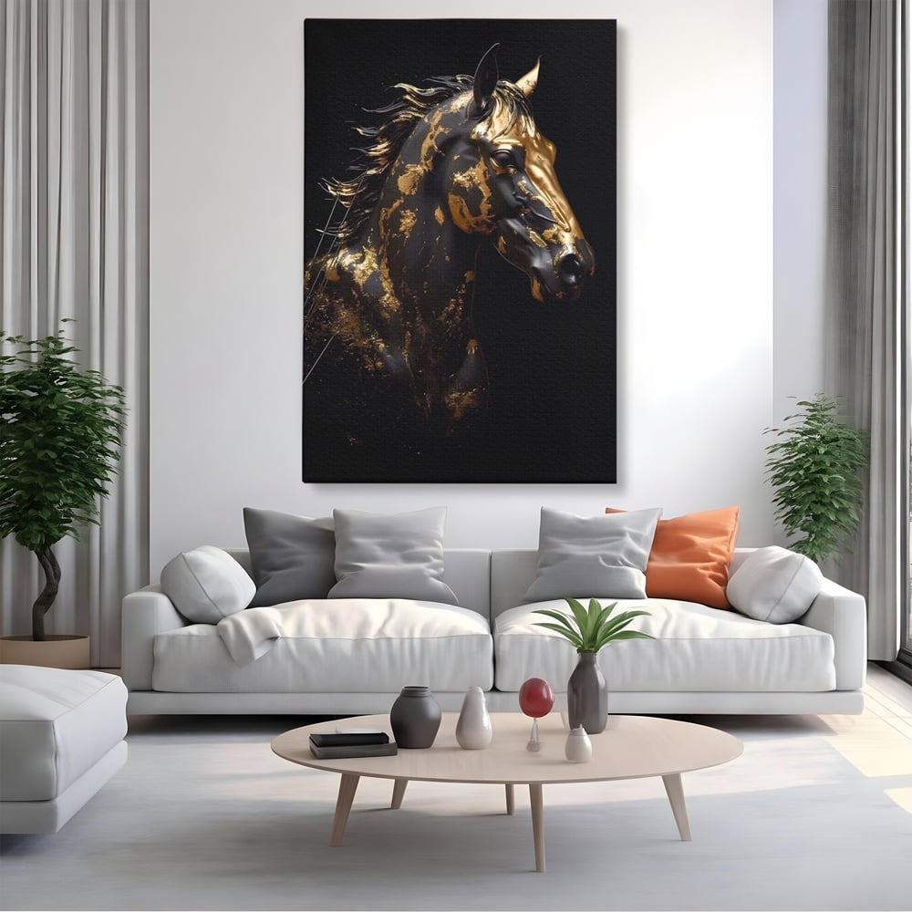 Tablou Canvas Premium LuxCanva® A1415, Chocolate Horse , Room, Cal, Animal, Auriu, Dormitor, Culori Vibrante