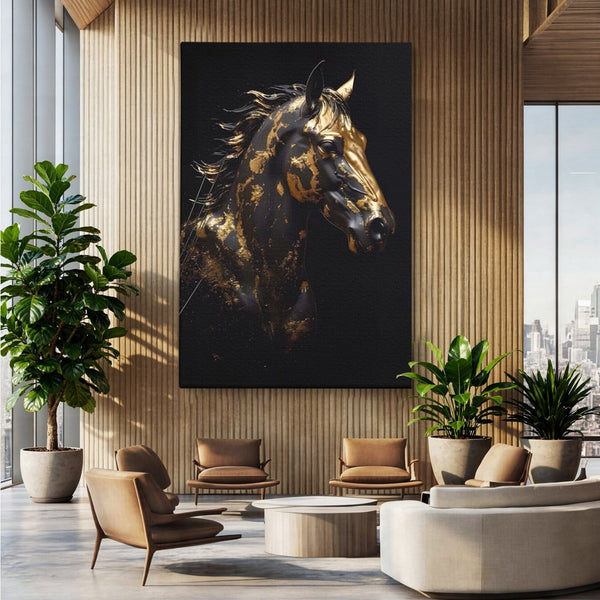 Tablou Canvas Premium LuxCanva® A1415, Chocolate Horse , Room, Cal, Animal, Auriu, Dormitor, Culori Vibrante