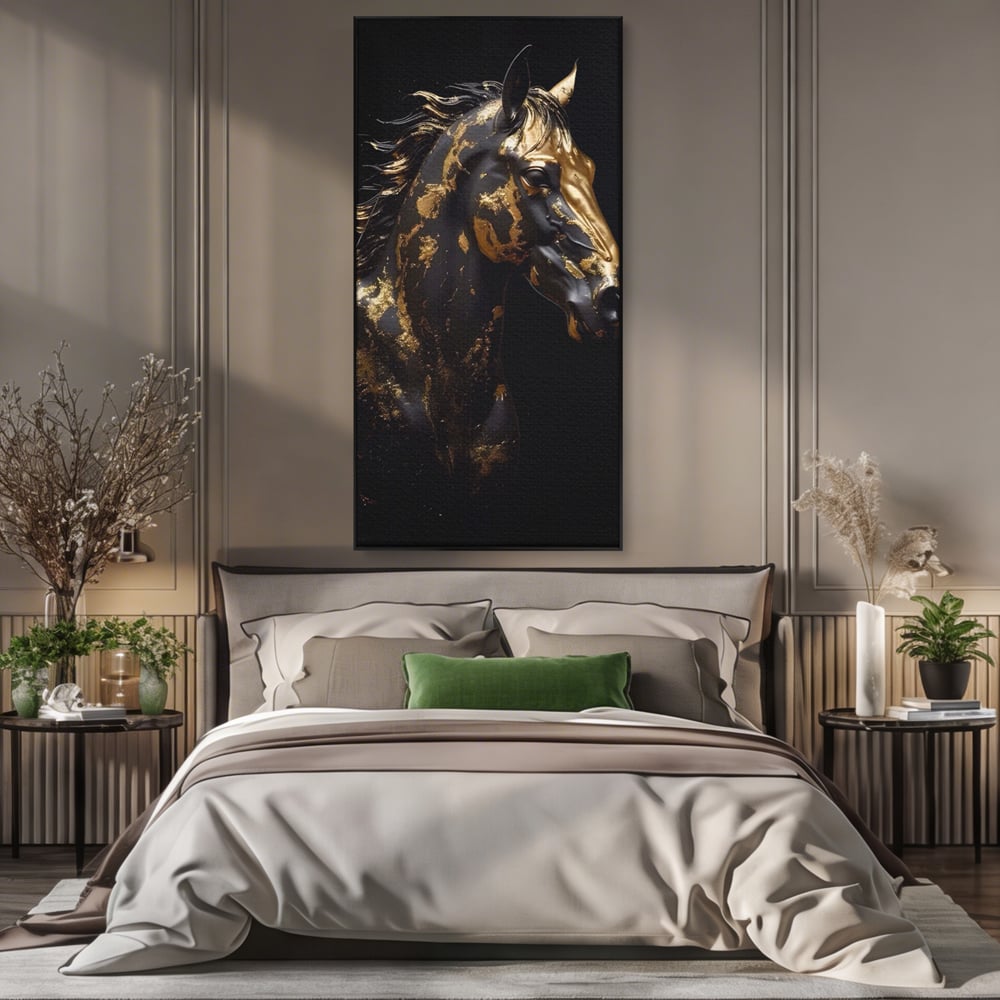 Tablou Canvas Premium LuxCanva® A1415, Chocolate Horse , Room, Cal, Animal, Auriu, Dormitor, Culori Vibrante