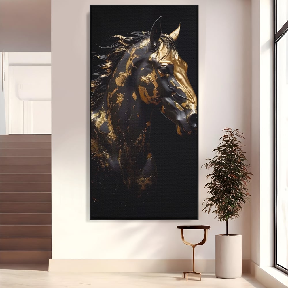 Tablou Canvas Premium LuxCanva® A1415, Chocolate Horse , Room, Cal, Animal, Auriu, Dormitor, Culori Vibrante