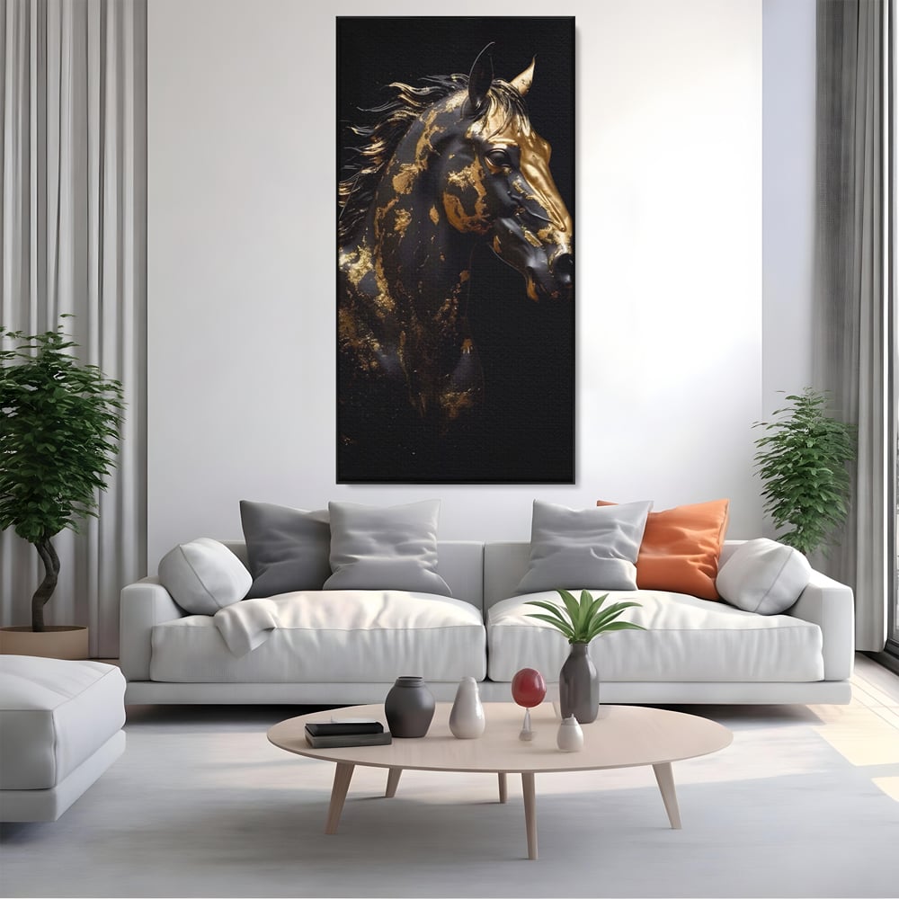 Tablou Canvas Premium LuxCanva® A1415, Chocolate Horse , Room, Cal, Animal, Auriu, Dormitor, Culori Vibrante
