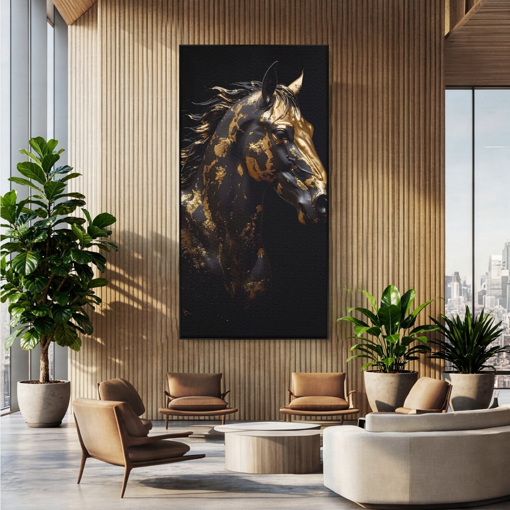 Tablou Canvas Premium LuxCanva® A1415, Chocolate Horse , Room, Cal, Animal, Auriu, Dormitor, Culori Vibrante