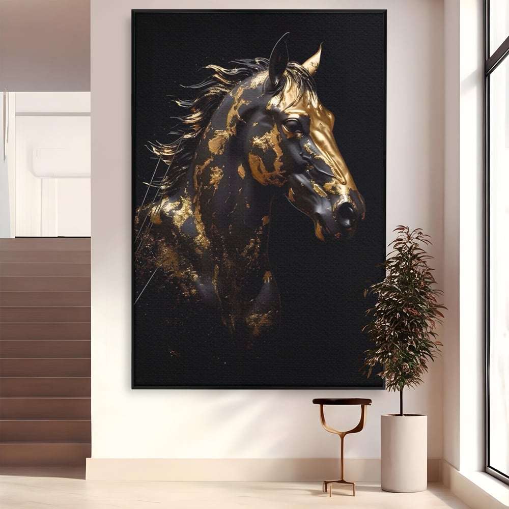 Tablou Canvas Premium LuxCanva® A1415, Chocolate Horse , Room, Cal, Animal, Auriu, Dormitor, Culori Vibrante