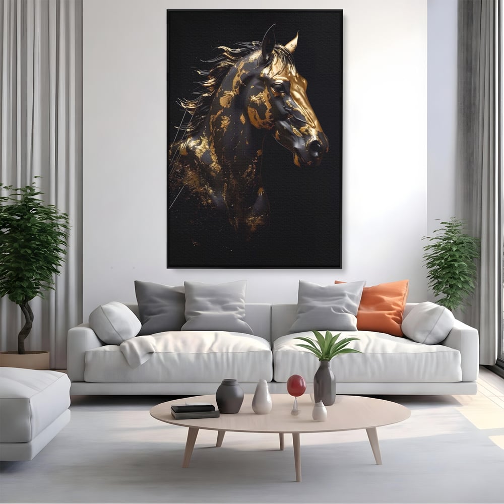 Tablou Canvas Premium LuxCanva® A1415, Chocolate Horse , Room, Cal, Animal, Auriu, Dormitor, Culori Vibrante