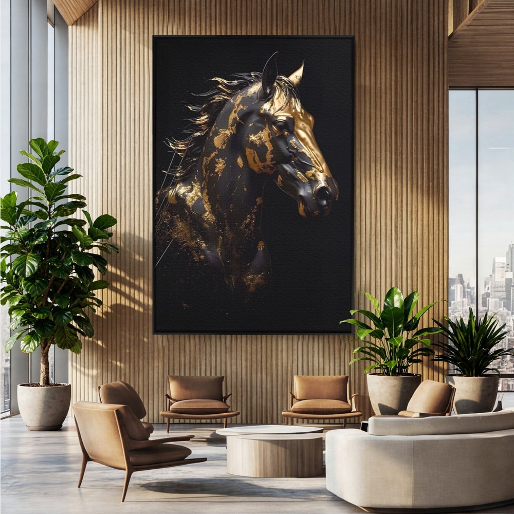 Tablou Canvas Premium LuxCanva® A1415, Chocolate Horse , Room, Cal, Animal, Auriu, Dormitor, Culori Vibrante