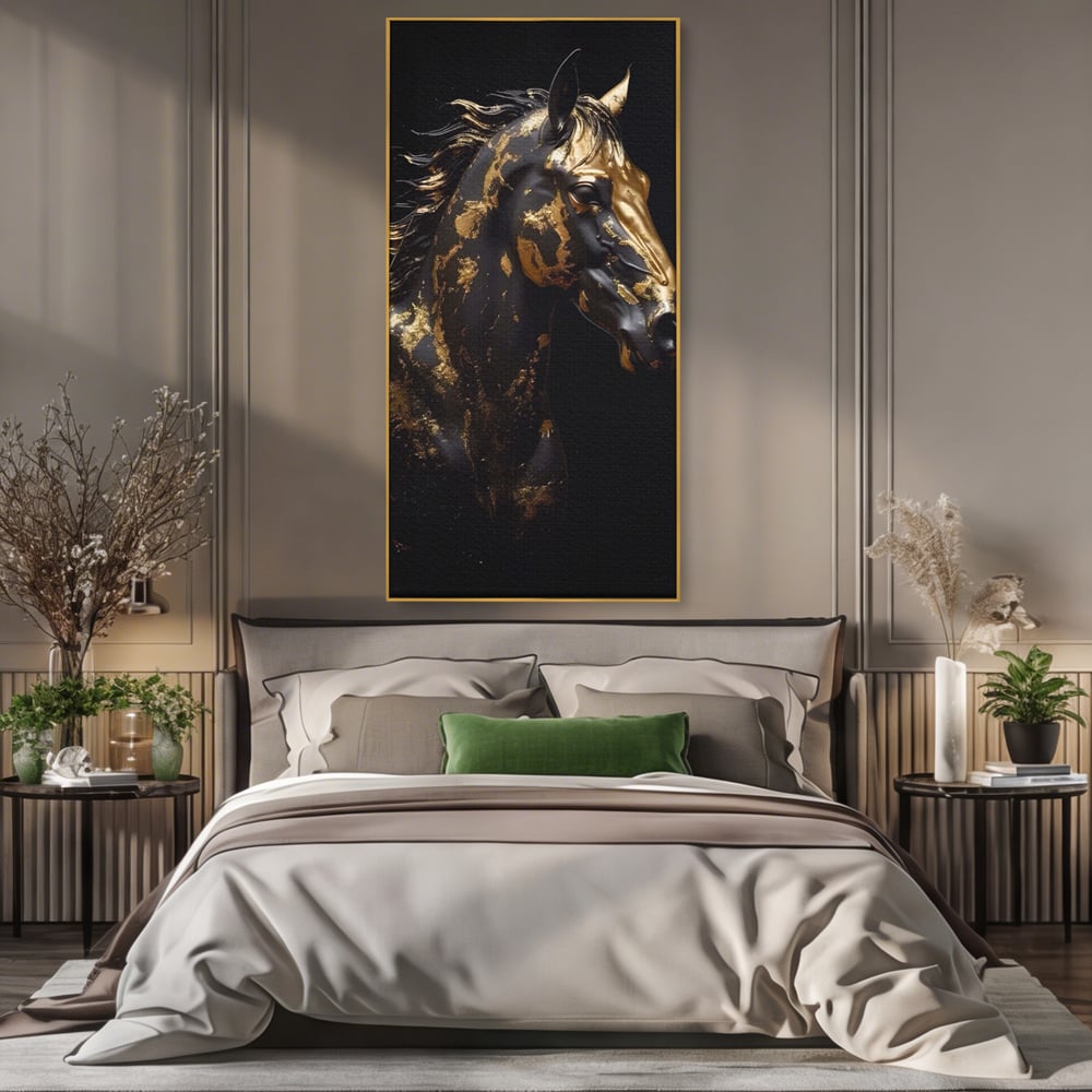 Tablou Canvas Premium LuxCanva® A1415, Chocolate Horse , Room, Cal, Animal, Auriu, Dormitor, Culori Vibrante