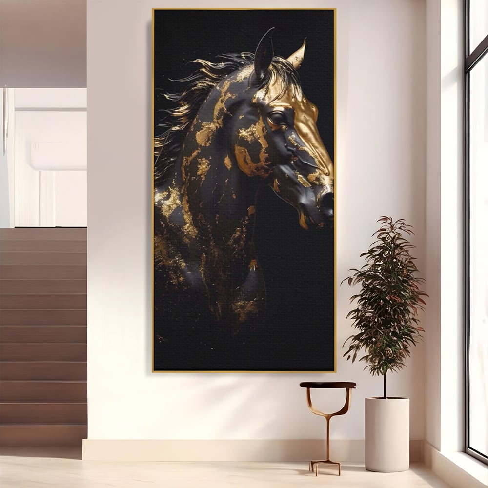 Tablou Canvas Premium LuxCanva® A1415, Chocolate Horse , Room, Cal, Animal, Auriu, Dormitor, Culori Vibrante