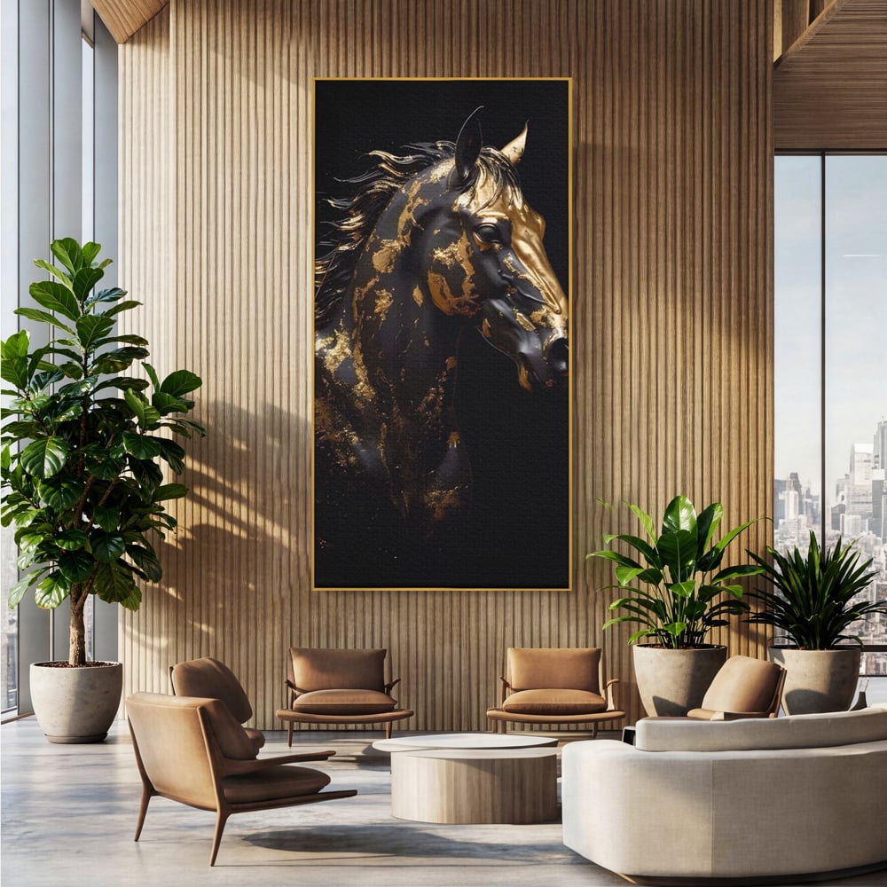 Tablou Canvas Premium LuxCanva® A1415, Chocolate Horse , Room, Cal, Animal, Auriu, Dormitor, Culori Vibrante