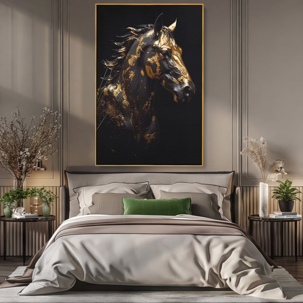 Tablou Canvas Premium LuxCanva® A1415, Chocolate Horse , Room, Cal, Animal, Auriu, Dormitor, Culori Vibrante