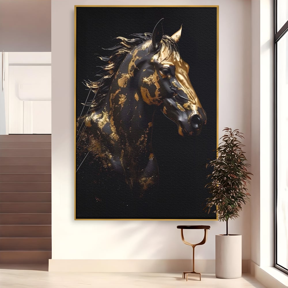 Tablou Canvas Premium LuxCanva® A1415, Chocolate Horse , Room, Cal, Animal, Auriu, Dormitor, Culori Vibrante