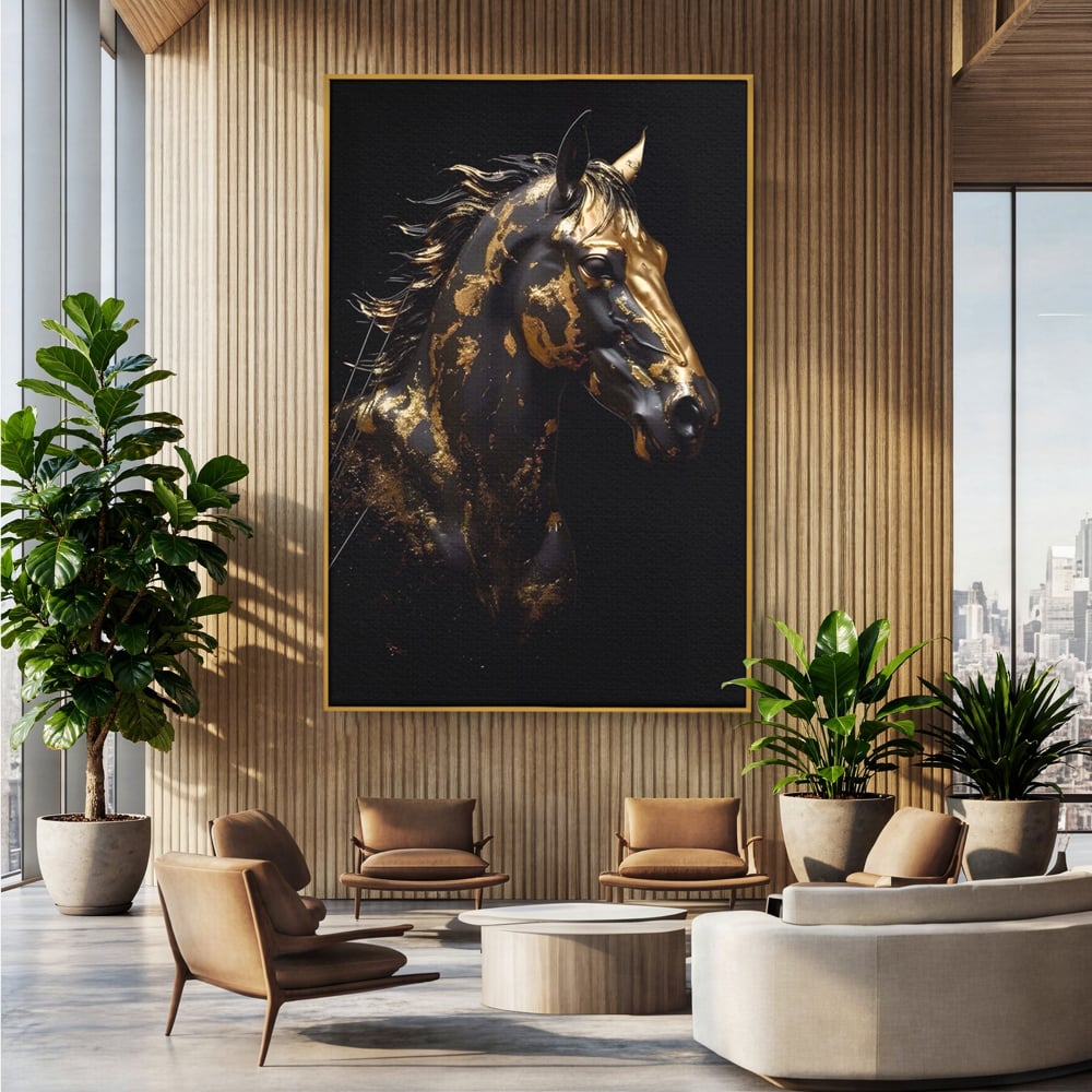 Tablou Canvas Premium LuxCanva® A1415, Chocolate Horse , Room, Cal, Animal, Auriu, Dormitor, Culori Vibrante
