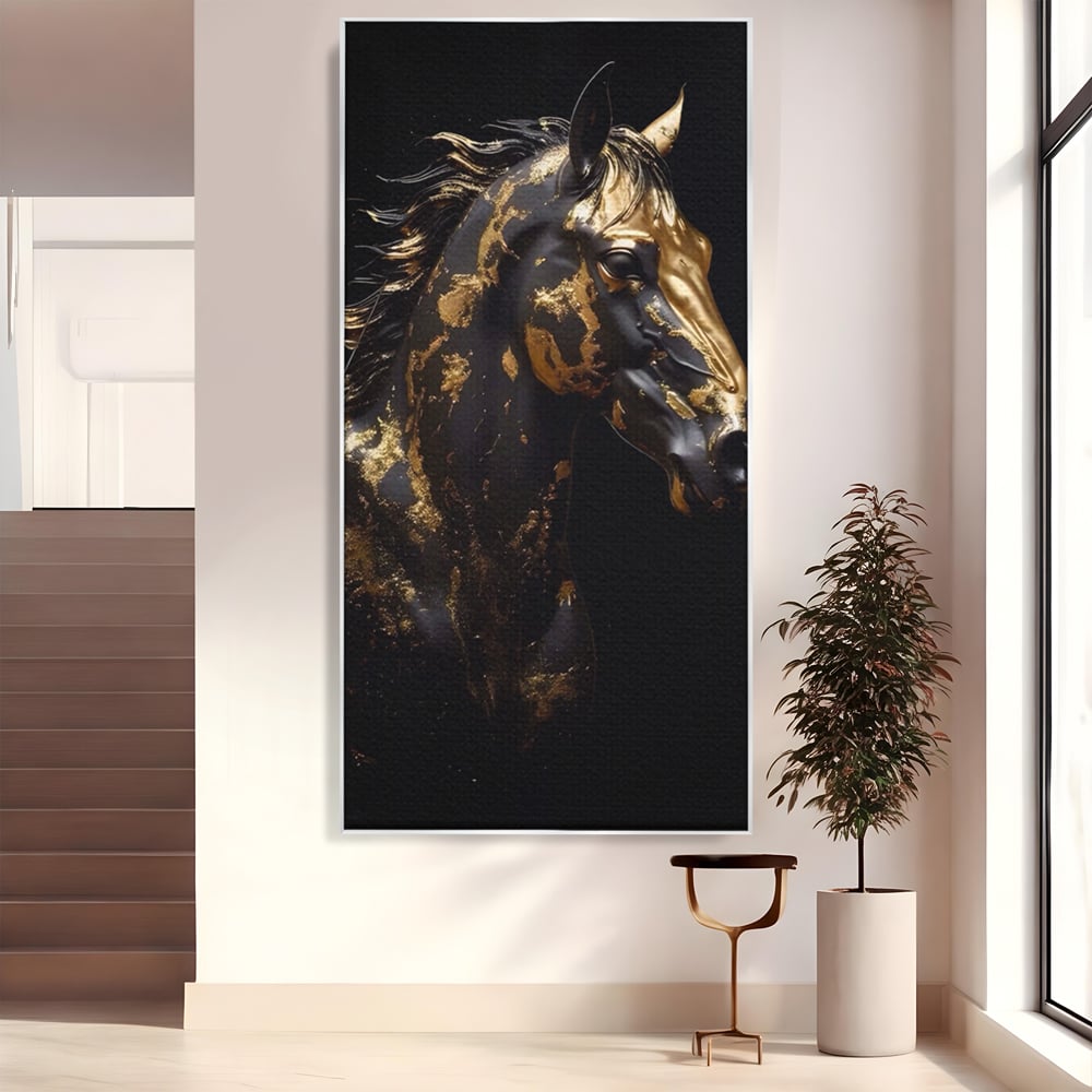 Tablou Canvas Premium LuxCanva® A1415, Chocolate Horse , Room, Cal, Animal, Auriu, Dormitor, Culori Vibrante