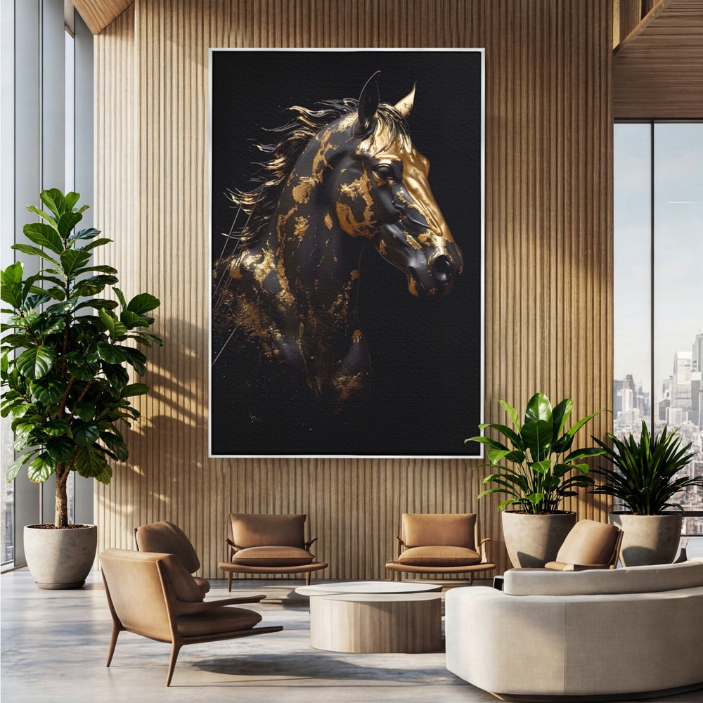 Tablou Canvas Premium LuxCanva® A1415, Chocolate Horse , Room, Cal, Animal, Auriu, Dormitor, Culori Vibrante