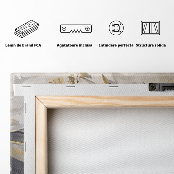 Tablou Canvas Premium LuxCanva® A1417, White Flowers , Living Room, Natura, Flori, Gold, Decorativ, Culori Vibrante