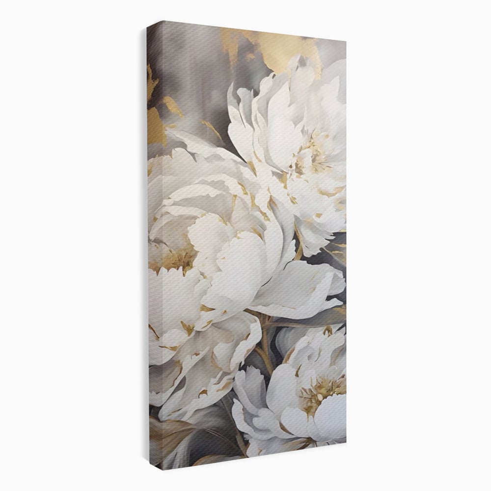 Tablou Canvas Premium LuxCanva® A1417, White Flowers , Living Room, Natura, Flori, Gold, Decorativ, Culori Vibrante