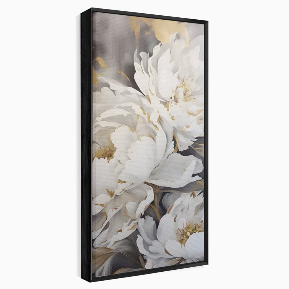 Tablou Canvas Premium LuxCanva® A1417, White Flowers , Living Room, Natura, Flori, Gold, Decorativ, Culori Vibrante