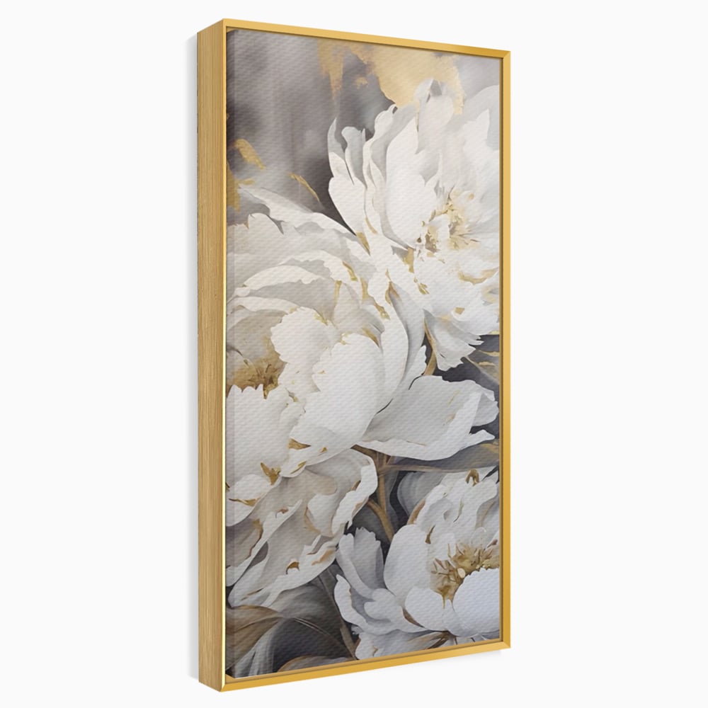 Tablou Canvas Premium LuxCanva® A1417, White Flowers , Living Room, Natura, Flori, Gold, Decorativ, Culori Vibrante