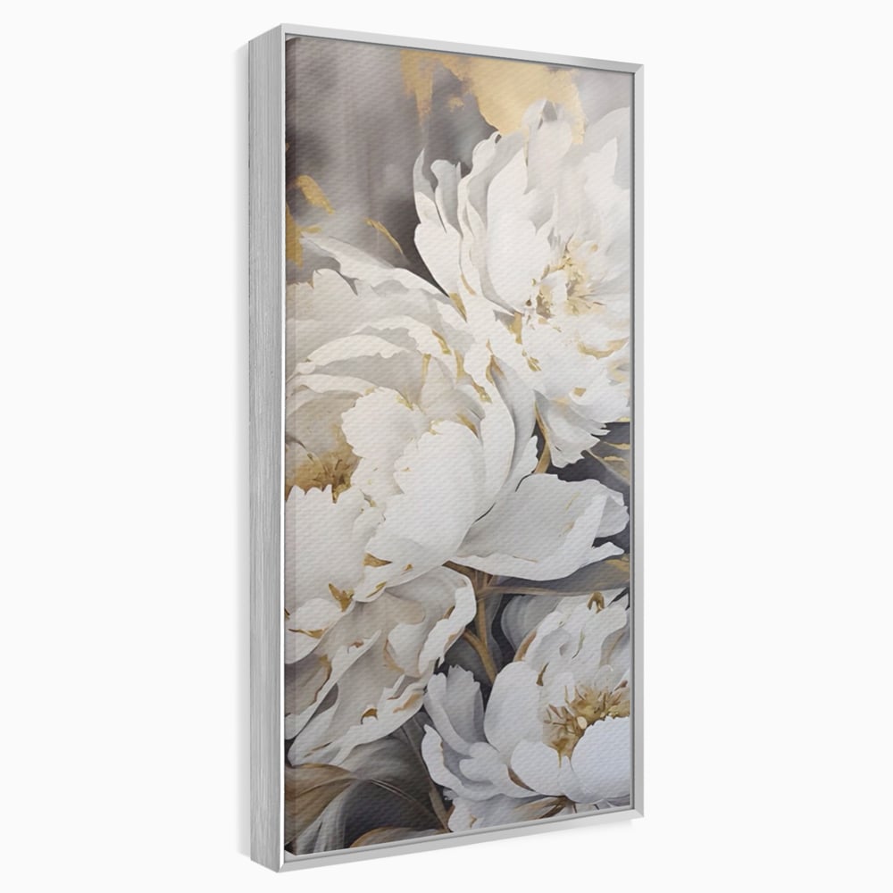 Tablou Canvas Premium LuxCanva® A1417, White Flowers , Living Room, Natura, Flori, Gold, Decorativ, Culori Vibrante
