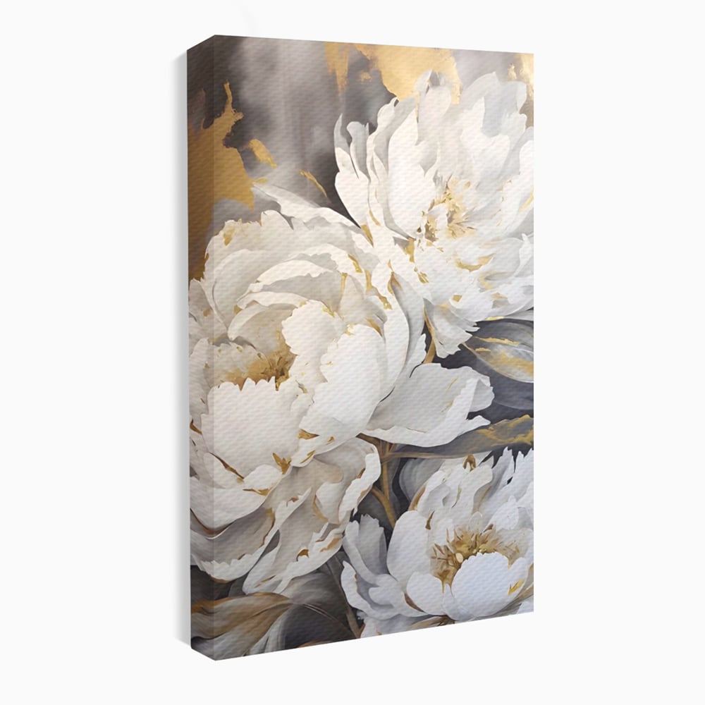 Tablou Canvas Premium LuxCanva® A1417, White Flowers , Living Room, Natura, Flori, Gold, Decorativ, Culori Vibrante