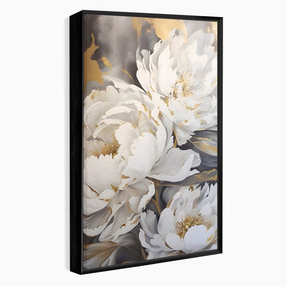 Tablou Canvas Premium LuxCanva® A1417, White Flowers , Living Room, Natura, Flori, Gold, Decorativ, Culori Vibrante