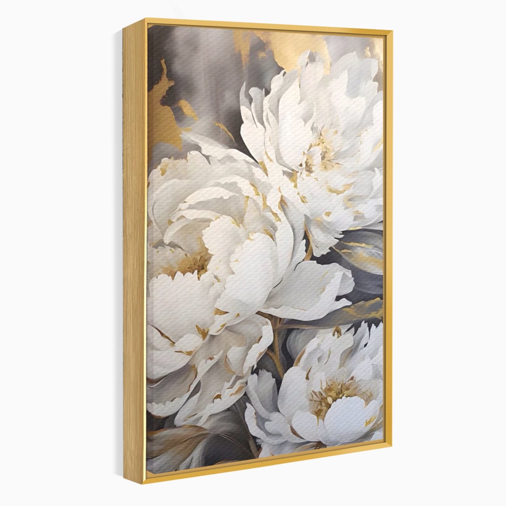 Tablou Canvas Premium LuxCanva® A1417, White Flowers , Living Room, Natura, Flori, Gold, Decorativ, Culori Vibrante