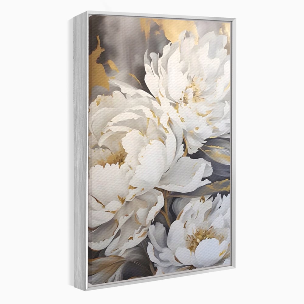 Tablou Canvas Premium LuxCanva® A1417, White Flowers , Living Room, Natura, Flori, Gold, Decorativ, Culori Vibrante