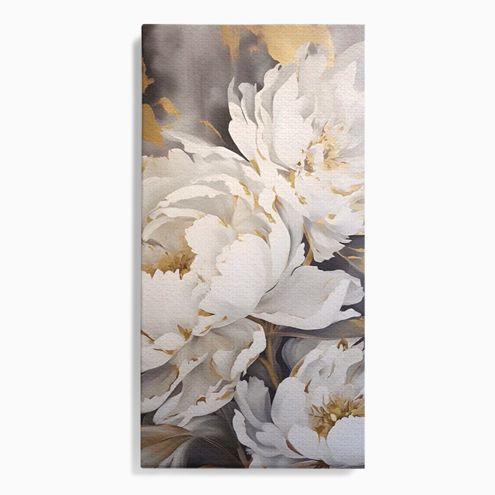 Tablou Canvas Premium LuxCanva® A1417, White Flowers , Living Room, Natura, Flori, Gold, Decorativ, Culori Vibrante