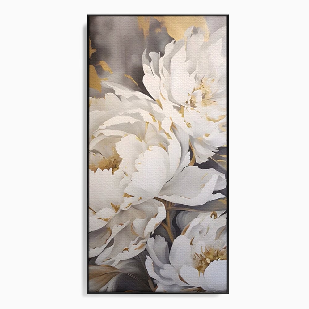 Tablou Canvas Premium LuxCanva® A1417, White Flowers , Living Room, Natura, Flori, Gold, Decorativ, Culori Vibrante