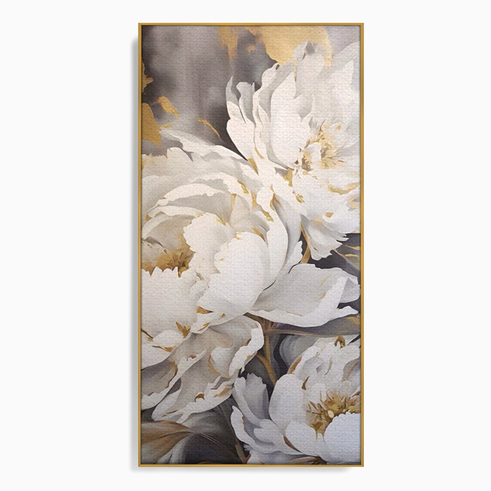 Tablou Canvas Premium LuxCanva® A1417, White Flowers , Living Room, Natura, Flori, Gold, Decorativ, Culori Vibrante