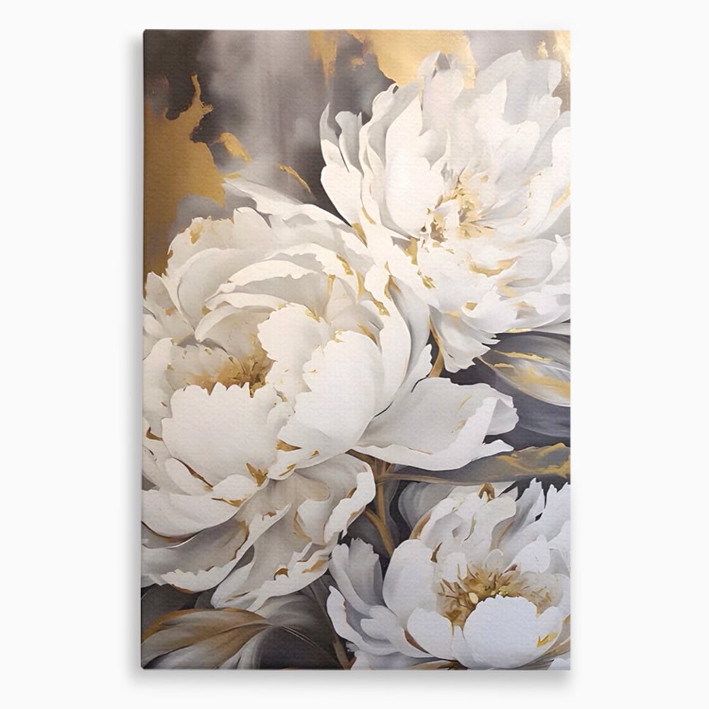 Tablou Canvas Premium LuxCanva® A1417, White Flowers , Living Room, Natura, Flori, Gold, Decorativ, Culori Vibrante