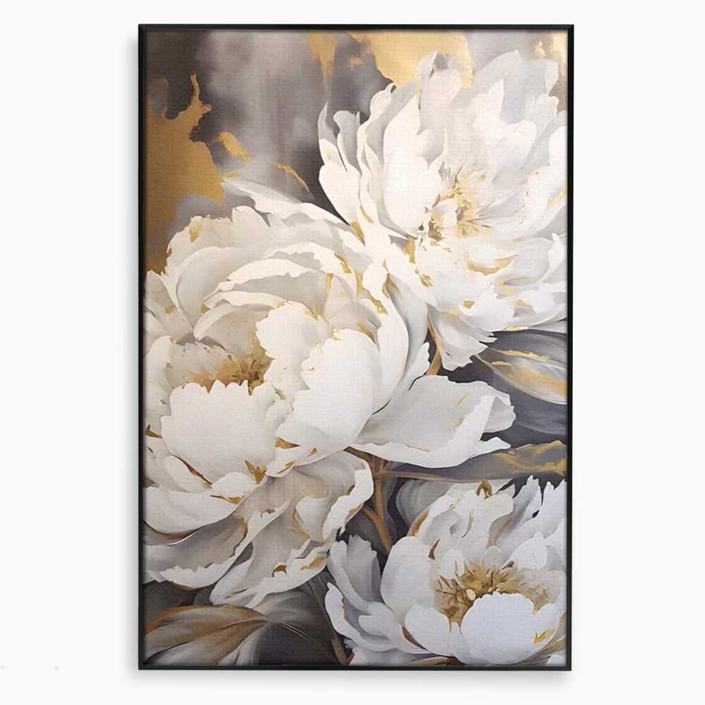 Tablou Canvas Premium LuxCanva® A1417, White Flowers , Living Room, Natura, Flori, Gold, Decorativ, Culori Vibrante