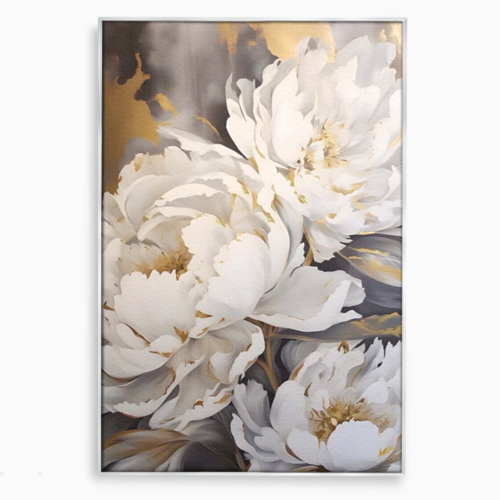 Tablou Canvas Premium LuxCanva® A1417, White Flowers , Living Room, Natura, Flori, Gold, Decorativ, Culori Vibrante