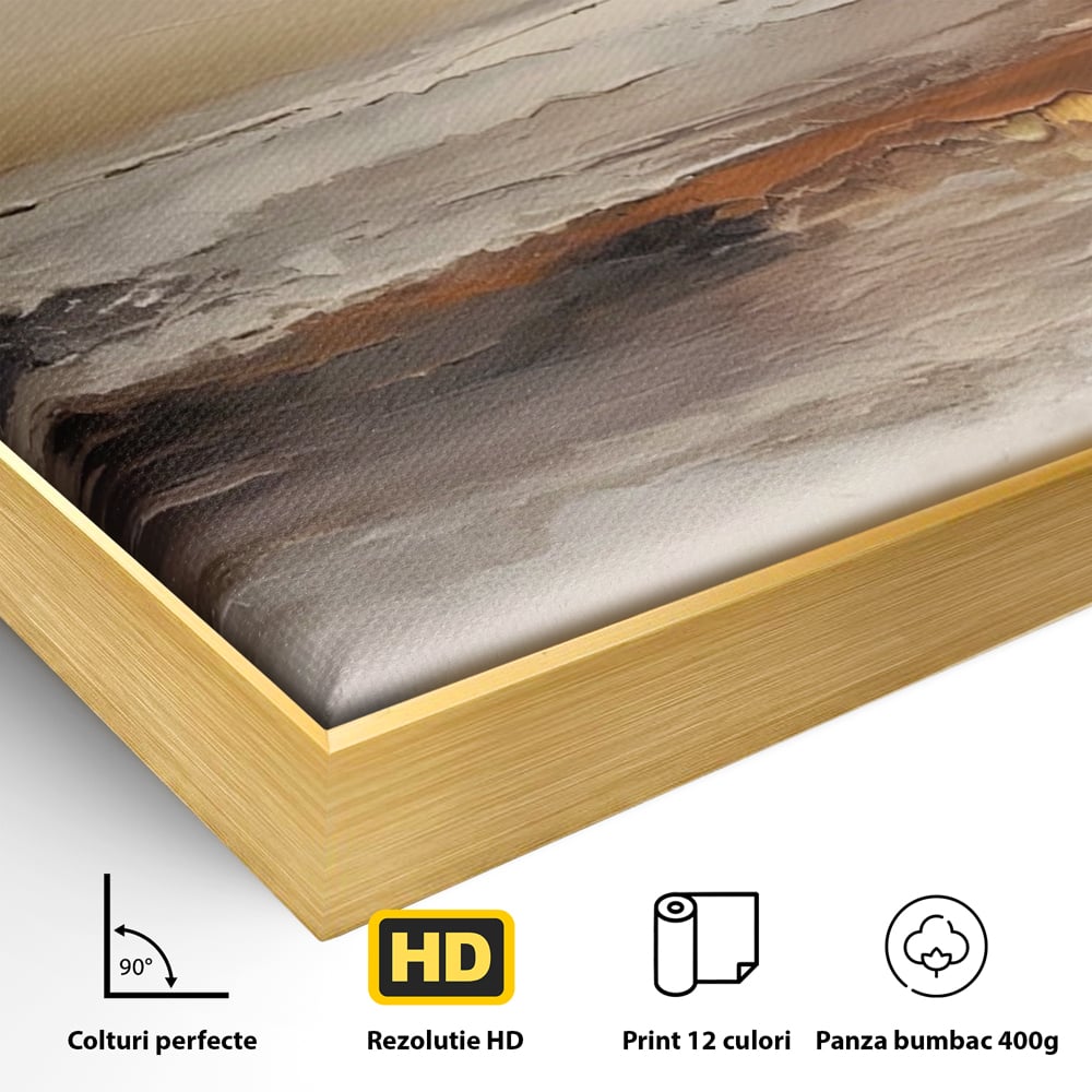 Tablou Canvas Premium LuxCanva® A1418, Gold Waves , Living Room, Valuri, Mare, Apa, Nisip, Decorativ, Culori Vibrante