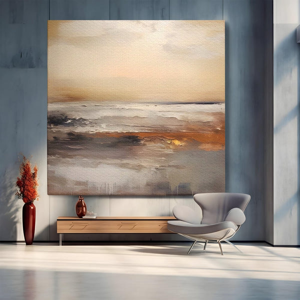Tablou Canvas Premium LuxCanva® A1418, Gold Waves , Living Room, Valuri, Mare, Apa, Nisip, Decorativ, Culori Vibrante