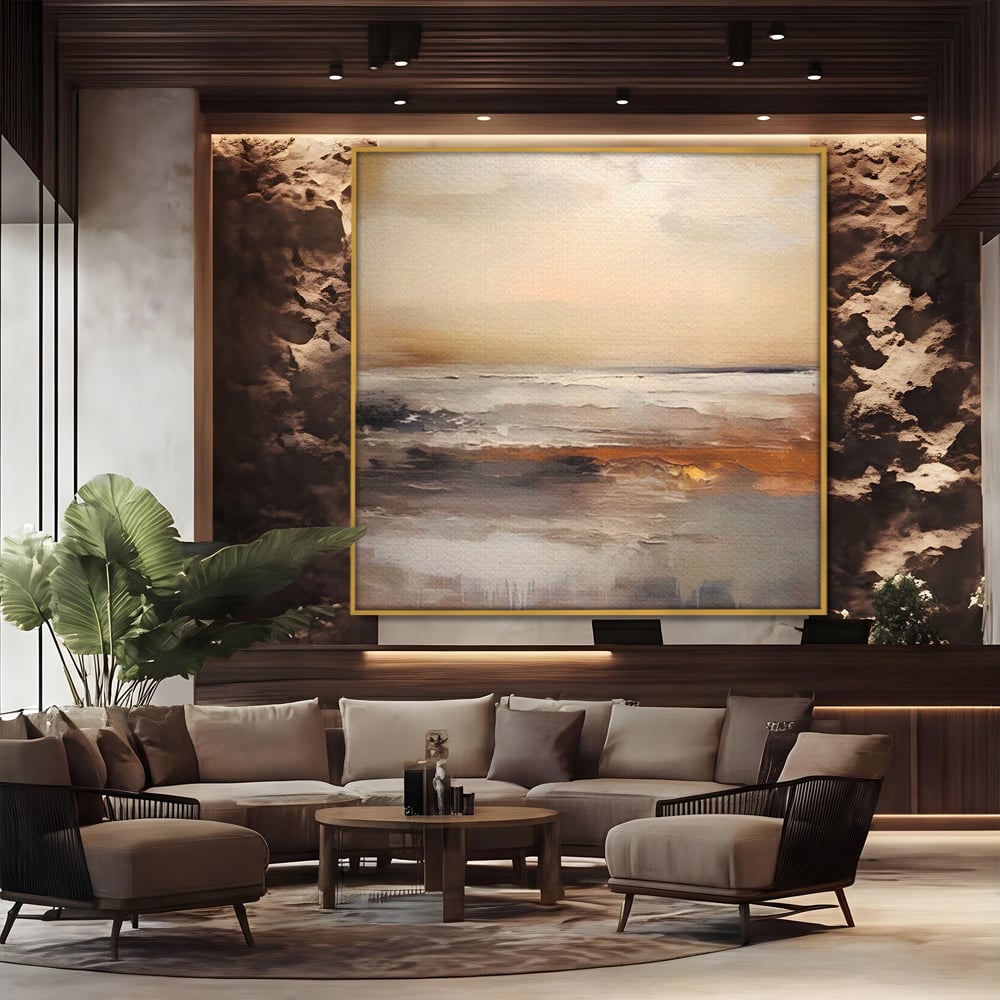 Tablou Canvas Premium LuxCanva® A1418, Gold Waves , Living Room, Valuri, Mare, Apa, Nisip, Decorativ, Culori Vibrante