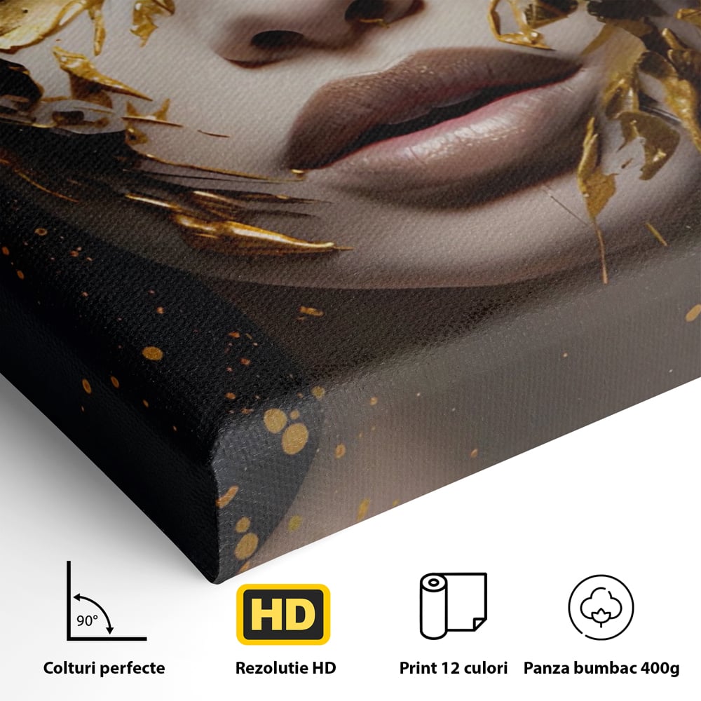 Tablou Canvas Premium LuxCanva® A1419, Gold Girl , Living Room, Femeie, Auriu, Senzual, Frumusete, Decorativ, Culori Vibrante