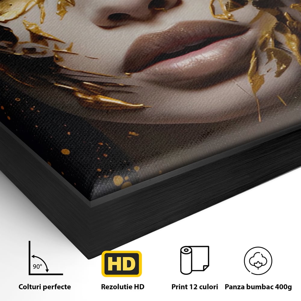 Tablou Canvas Premium LuxCanva® A1419, Gold Girl , Living Room, Femeie, Auriu, Senzual, Frumusete, Decorativ, Culori Vibrante