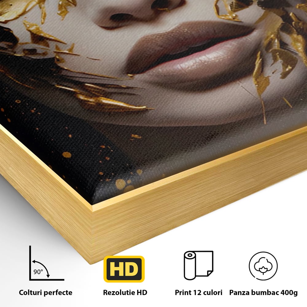 Tablou Canvas Premium LuxCanva® A1419, Gold Girl , Living Room, Femeie, Auriu, Senzual, Frumusete, Decorativ, Culori Vibrante