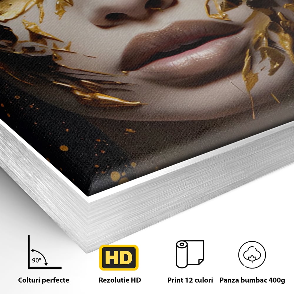 Tablou Canvas Premium LuxCanva® A1419, Gold Girl , Living Room, Femeie, Auriu, Senzual, Frumusete, Decorativ, Culori Vibrante