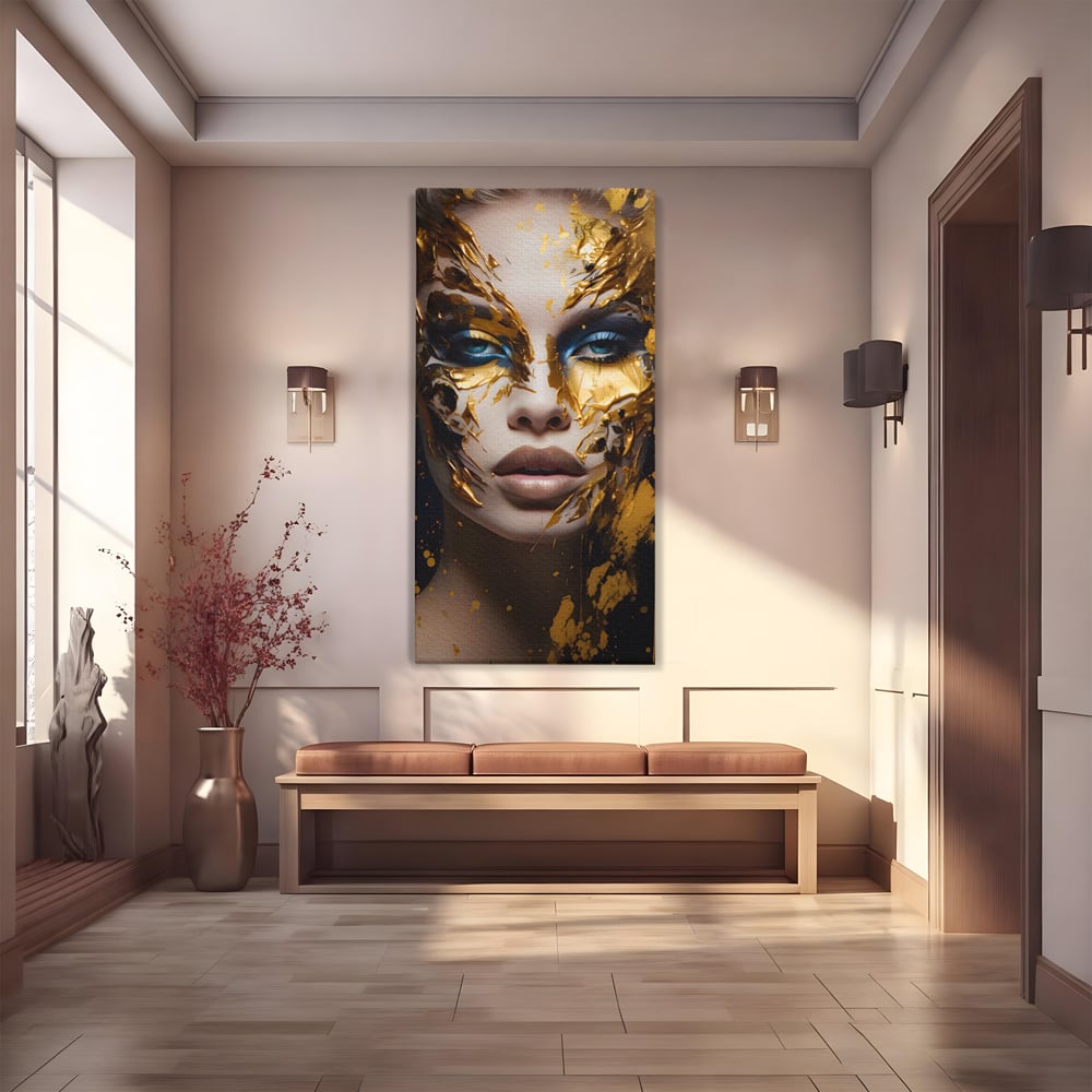 Tablou Canvas Premium LuxCanva® A1419, Gold Girl , Living Room, Femeie, Auriu, Senzual, Frumusete, Decorativ, Culori Vibrante