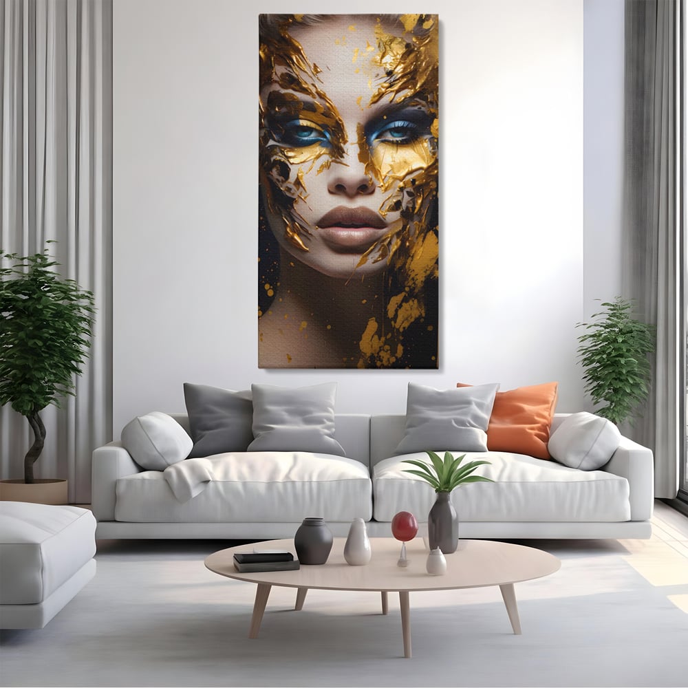 Tablou Canvas Premium LuxCanva® A1419, Gold Girl , Living Room, Femeie, Auriu, Senzual, Frumusete, Decorativ, Culori Vibrante