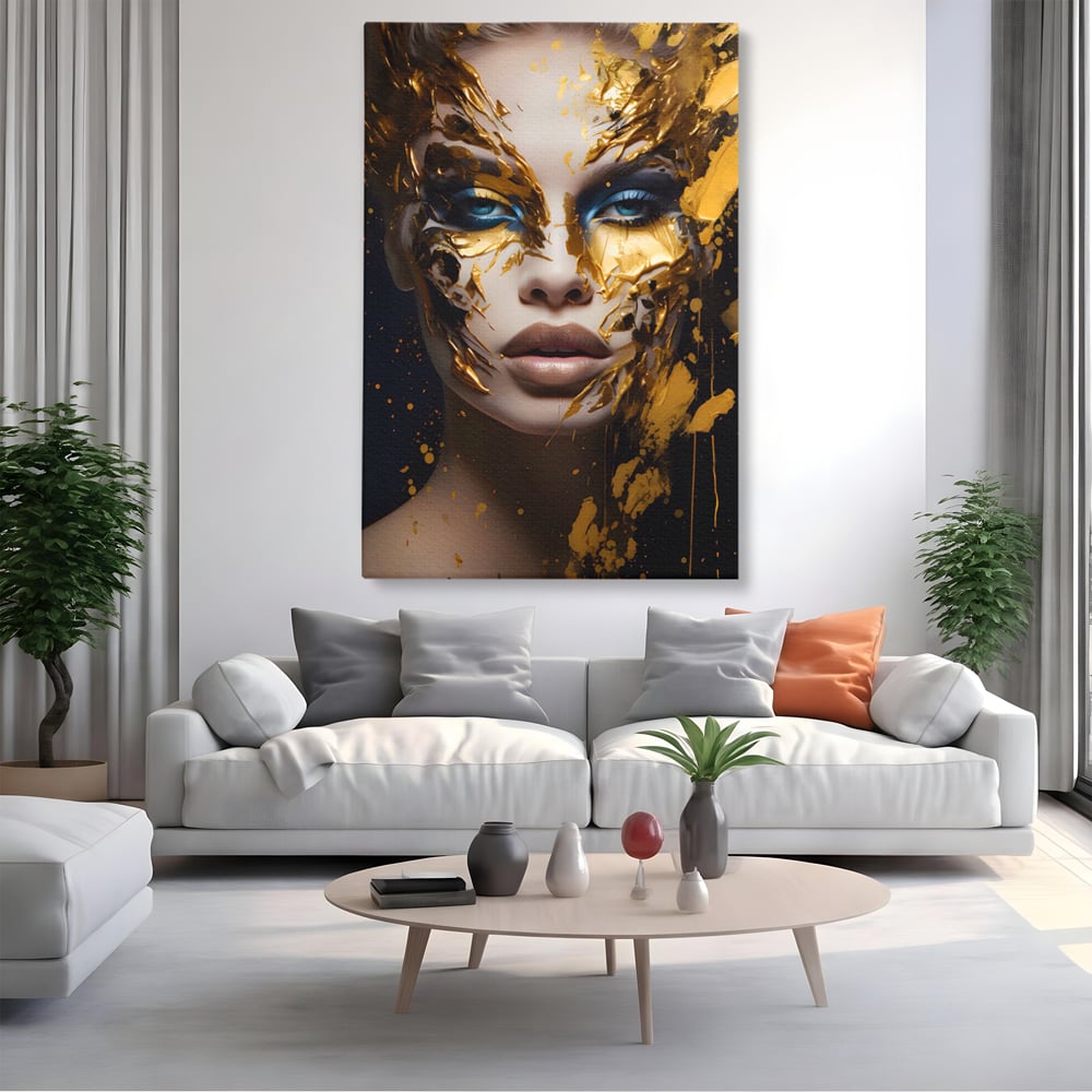 Tablou Canvas Premium LuxCanva® A1419, Gold Girl , Living Room, Femeie, Auriu, Senzual, Frumusete, Decorativ, Culori Vibrante