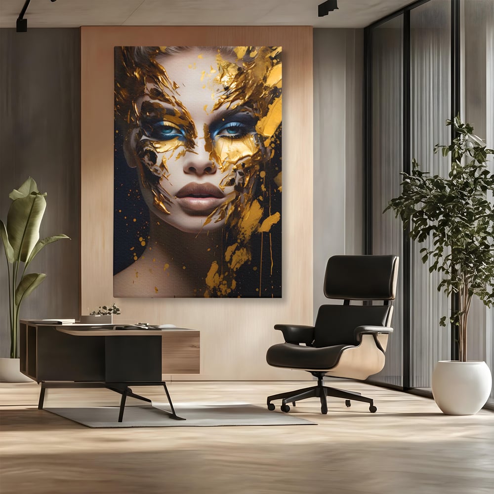Tablou Canvas Premium LuxCanva® A1419, Gold Girl , Living Room, Femeie, Auriu, Senzual, Frumusete, Decorativ, Culori Vibrante