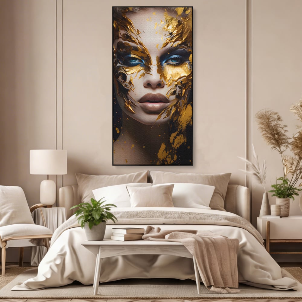 Tablou Canvas Premium LuxCanva® A1419, Gold Girl , Living Room, Femeie, Auriu, Senzual, Frumusete, Decorativ, Culori Vibrante